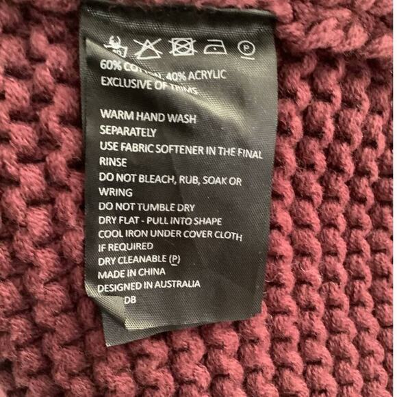 Bardot Bell Knit Dress In Burgundy Balloon Sleeves Cable Knit V Neck Size Small - Picture 11 of 11